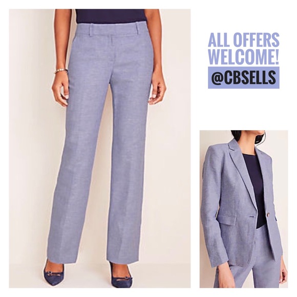 Ann Taylor Chambray Linen Straight Pants 0P - Picture 1 of 11